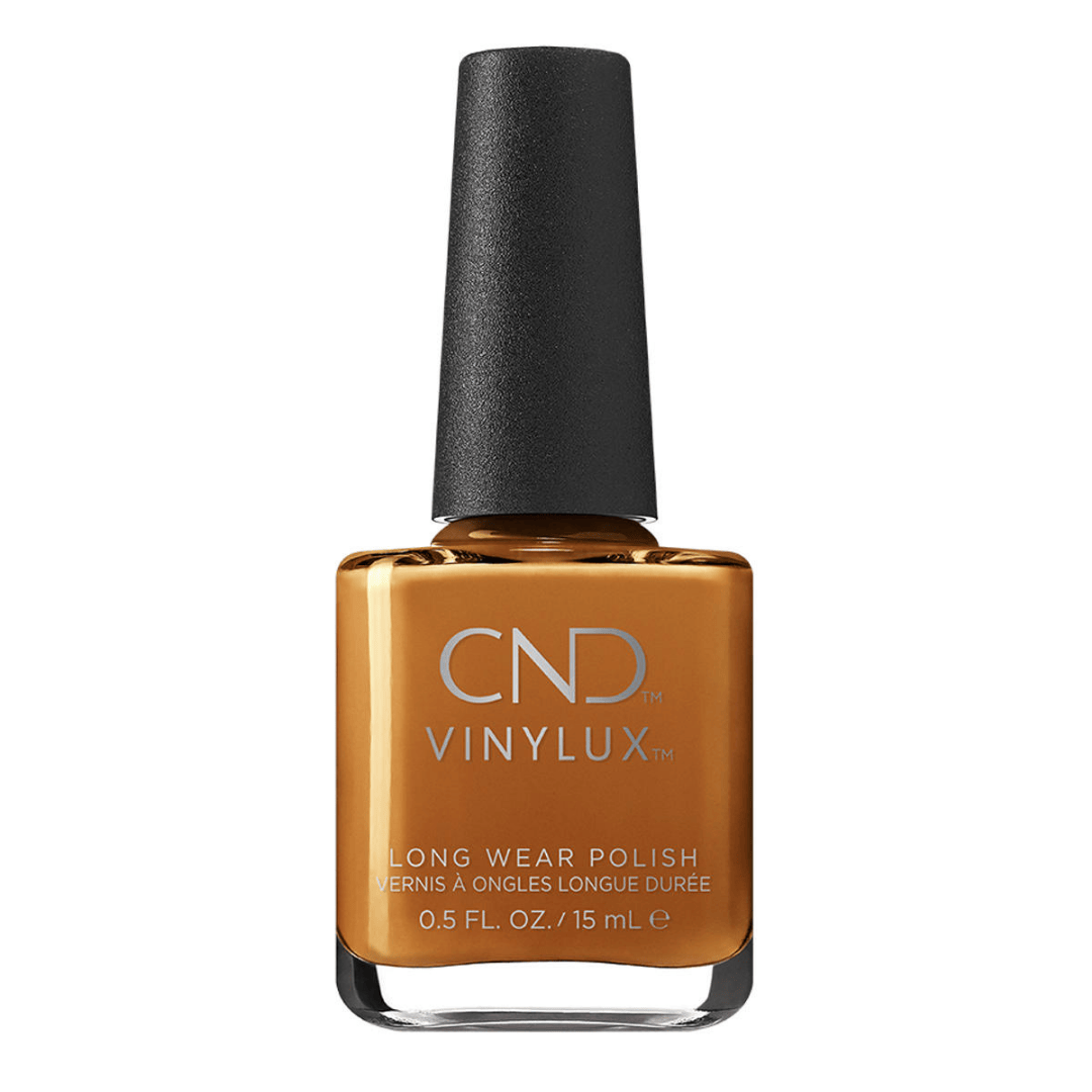 CND Vinylux Willow Talk #408 – Gylden karamelbrun neglelak på flaske