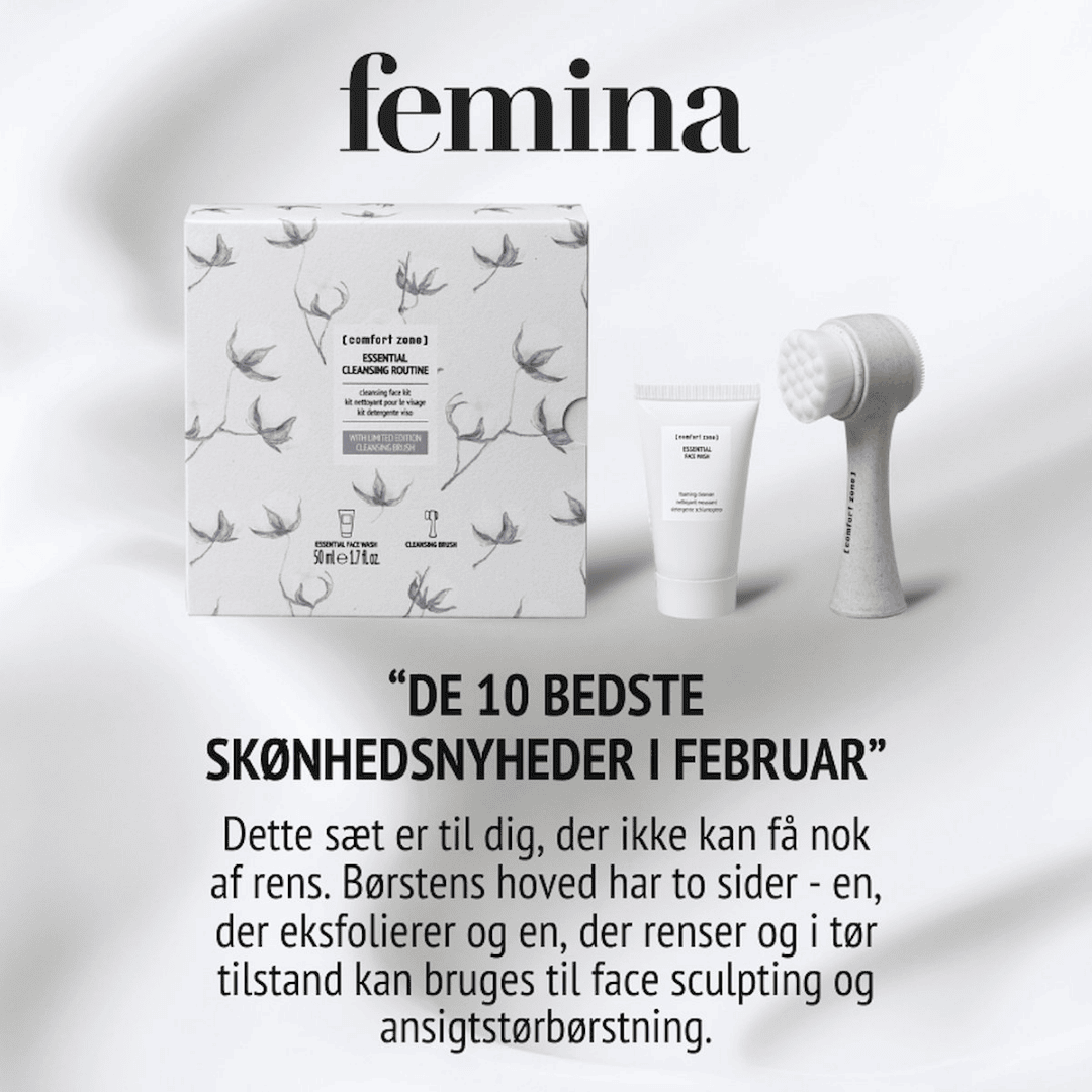 'Essential Face Wash' og 2-i-1 rensebørste fra Comfort Zone er et kit nævnt i Femina