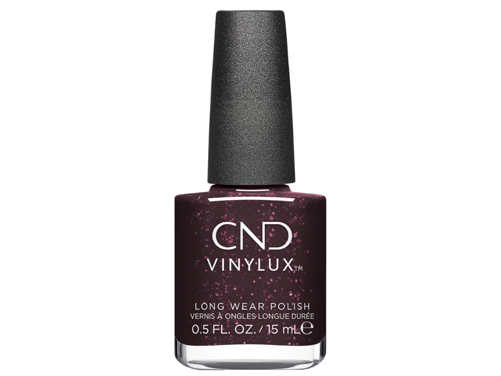 CND Vinylux Poison Plum #198 – Bordeauxrød glitter neglelak på flaske