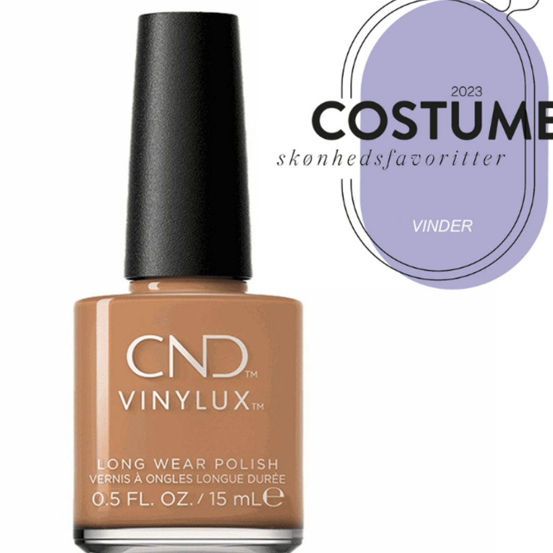 CND Vinylux Running Latte #424 – Gyldengul neglelak på flaske