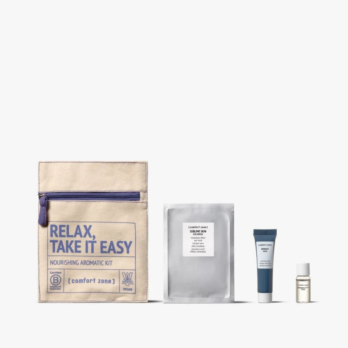 Comfort Zone Relax Kit med Sublime Skin Eye Patch, Renight Mask, Tranquillity™ Blend og Body Scrub